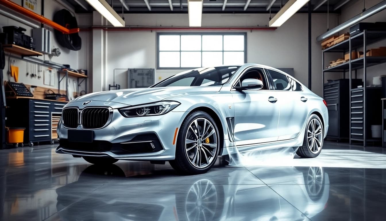 Applying paint protection film near me on a car in a professional workshop.