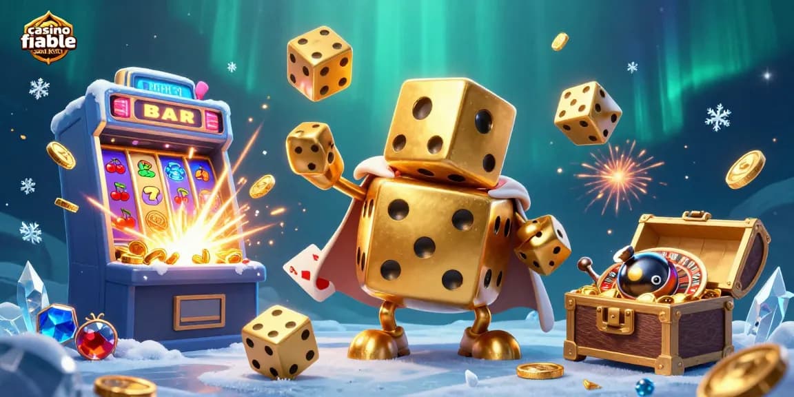 Jouez au casino fiable sans KYC avec des dés dorés et une machine à sous éclatante, pleine de jeux!