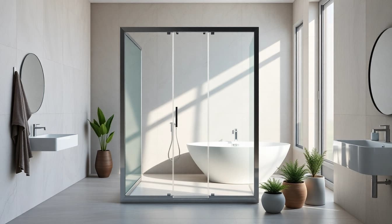 Paroi de douche en verre moderne offrant un espace de douche élégant et lumineux.