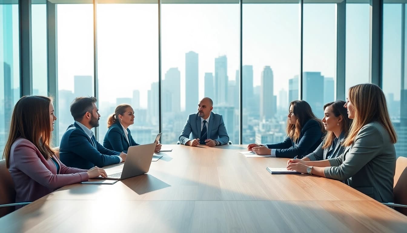 Engage with business growth insights in a collaborative office setting.
