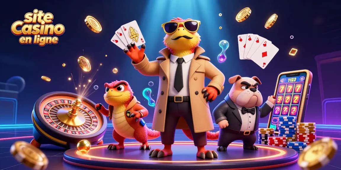 Découvrez l'expérience d'un site casino en ligne avec des raptors déguisés, un bouncer et des jetons colorés.