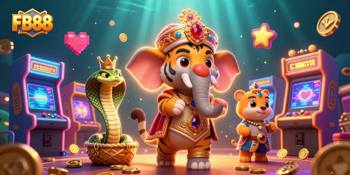 Engage with FB88's thrilling casino world featuring majestic characters and vibrant gaming elements.