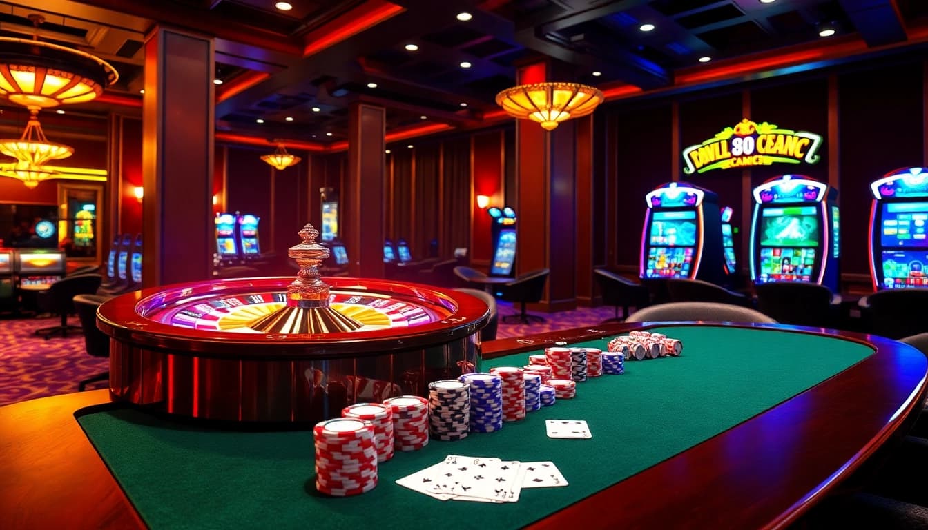 Découvrez le poker et la roulette à enjeux élevés dans cette scène vibrante de casino en ligne France.