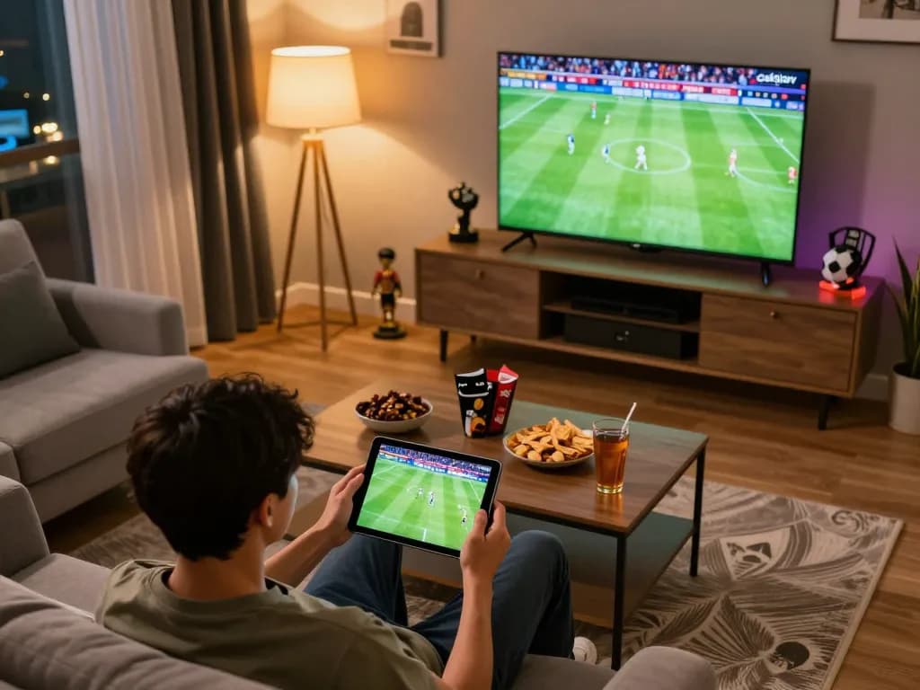 Cakhiatv user enjoying a thrilling live football match streaming at home on a tablet