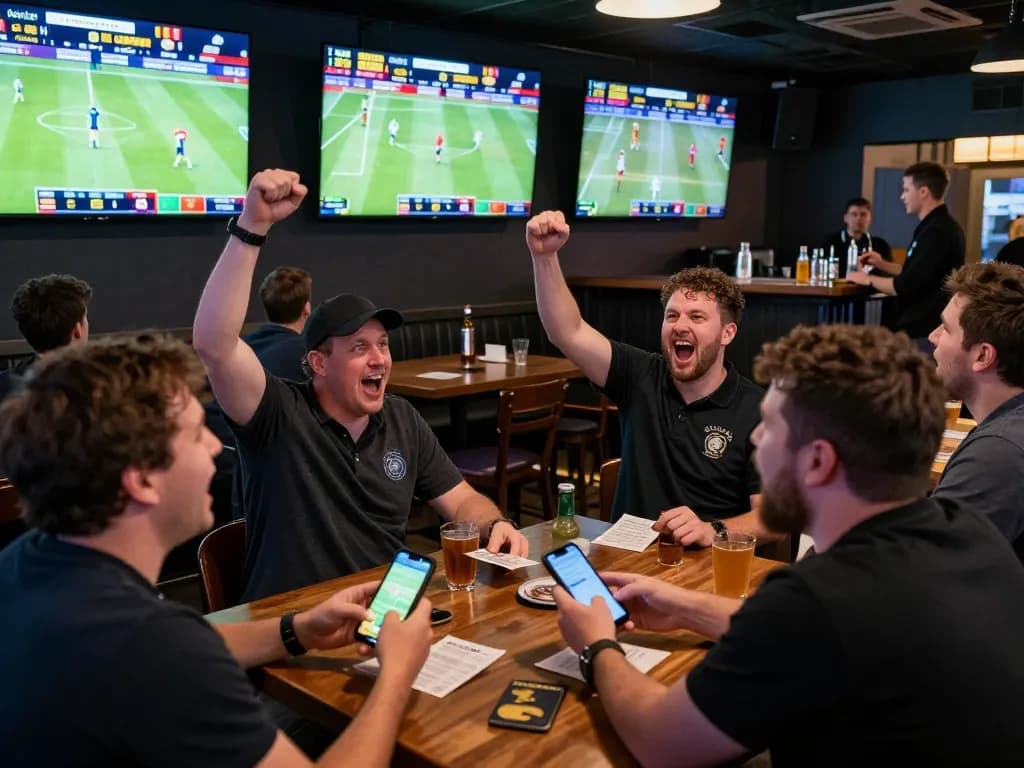 HO88 sports betting excitement with fans engaged in live games at a vibrant sports bar.