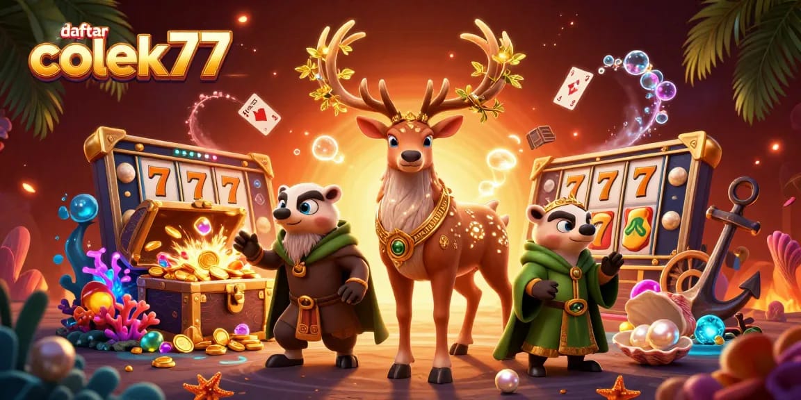 Experience the excitement of daftar colek77 with vibrant game elements and characters in a dynamic casino scene.
