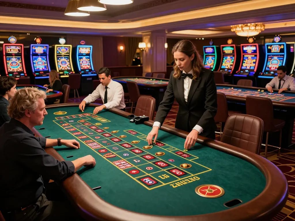 Dynamic roulette action at a reputable casino, showcasing a nhà cái uy tín environment with engaged players.