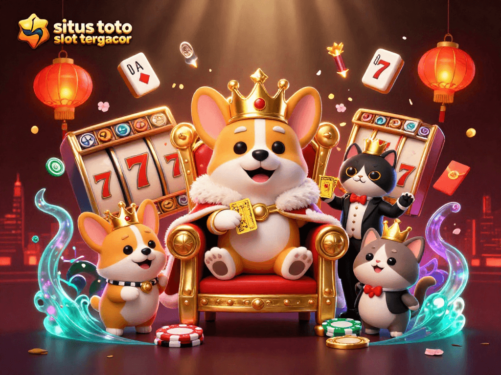 Play slots excitingly at situs toto slot tergacor with a royal corgi and lively game features.