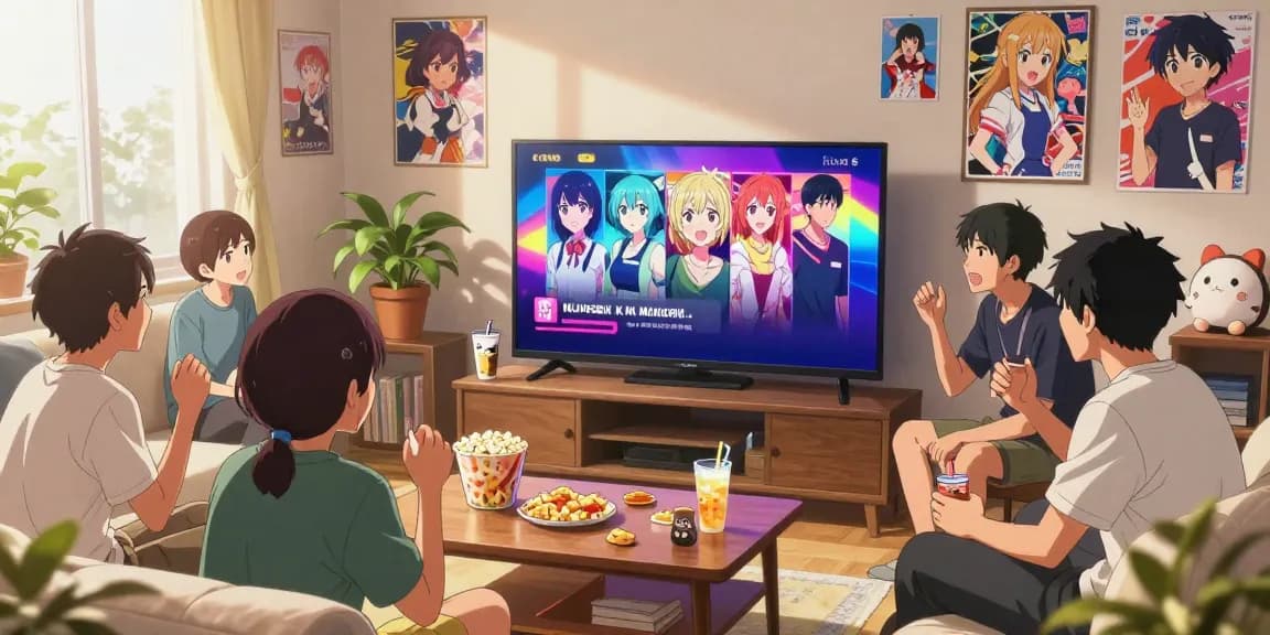 Teman-teman menikmati nonton anime di AnimePlay dengan suasana hangat dan ceria.