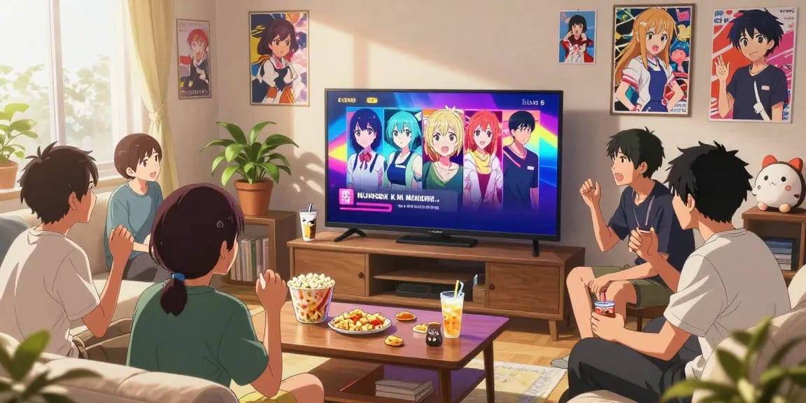 Teman-teman menikmati nonton anime di AnimePlay dengan suasana hangat dan ceria.