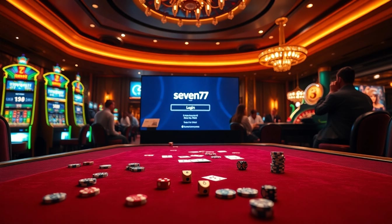 Engage in thrilling gameplay with the seven77 login portal surrounded by vibrant casino visuals.