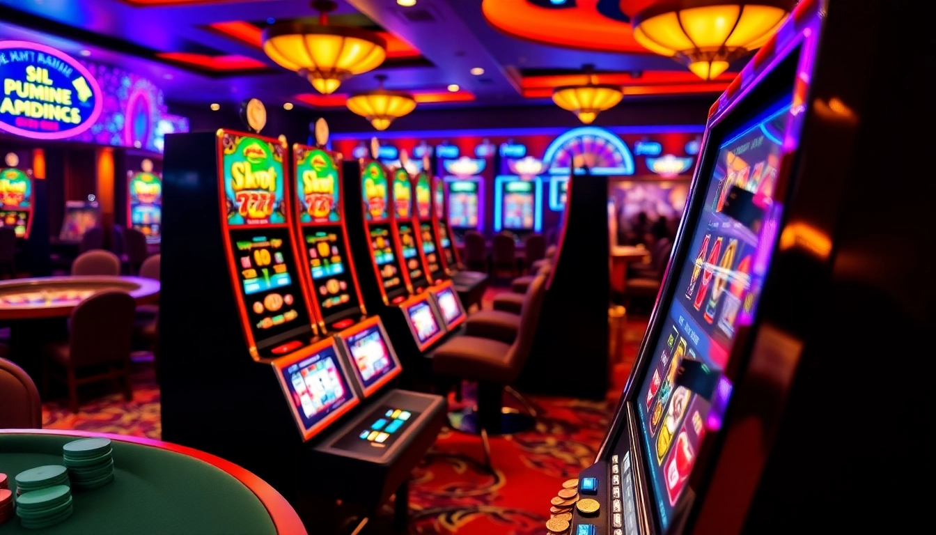 Experience the thrill of Slot777 with vibrant machines and exciting gameplay in this vibrant casino setting.