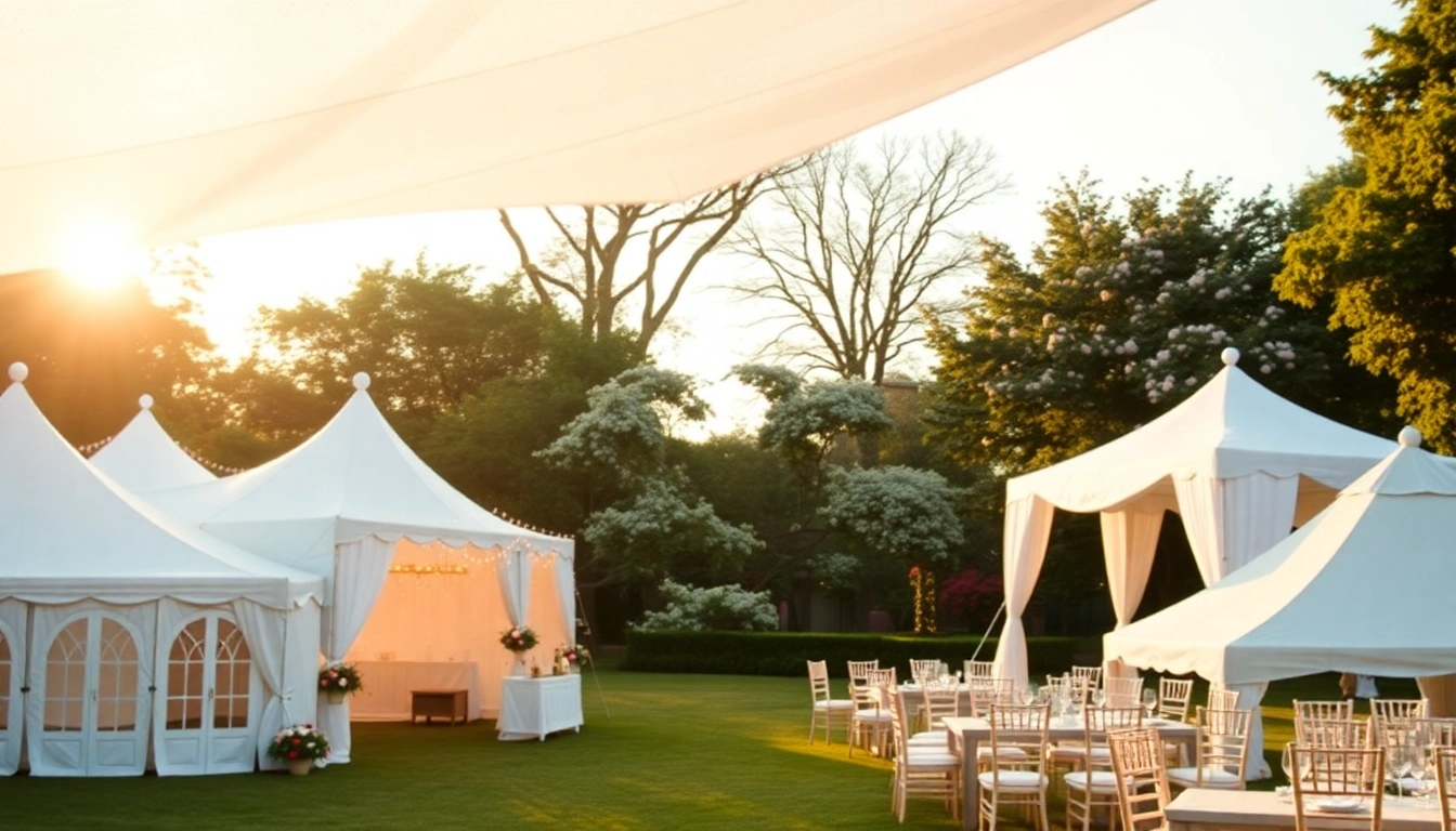 Tent Rentals showcased with elegant arrangements in a beautiful outdoor setting.