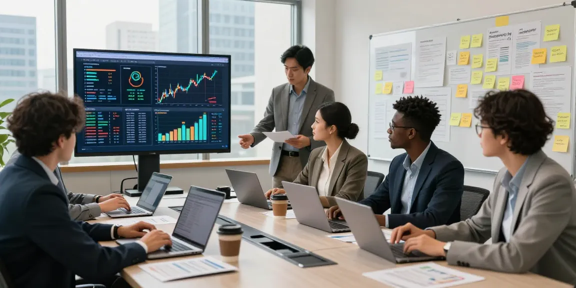 Team collaboration on financial crime intelligence strategies in a modern office.