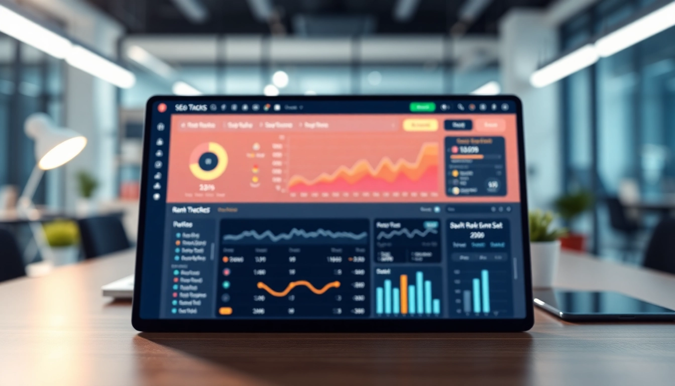 Visual representation of an SEO Rank Tracker with data analysis metrics highlighted.
