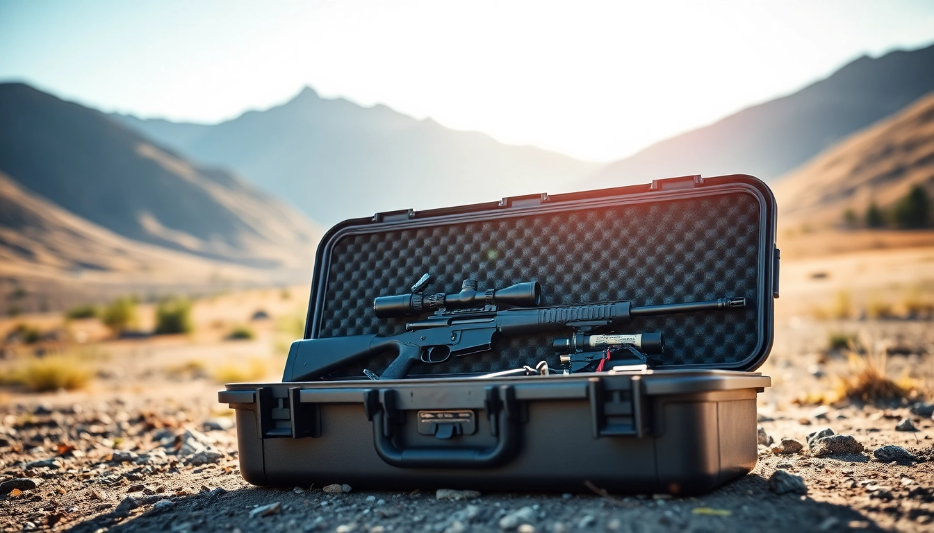 Showcasing the pelican rifle case fully opened to display its interior with a rifle and accessories.