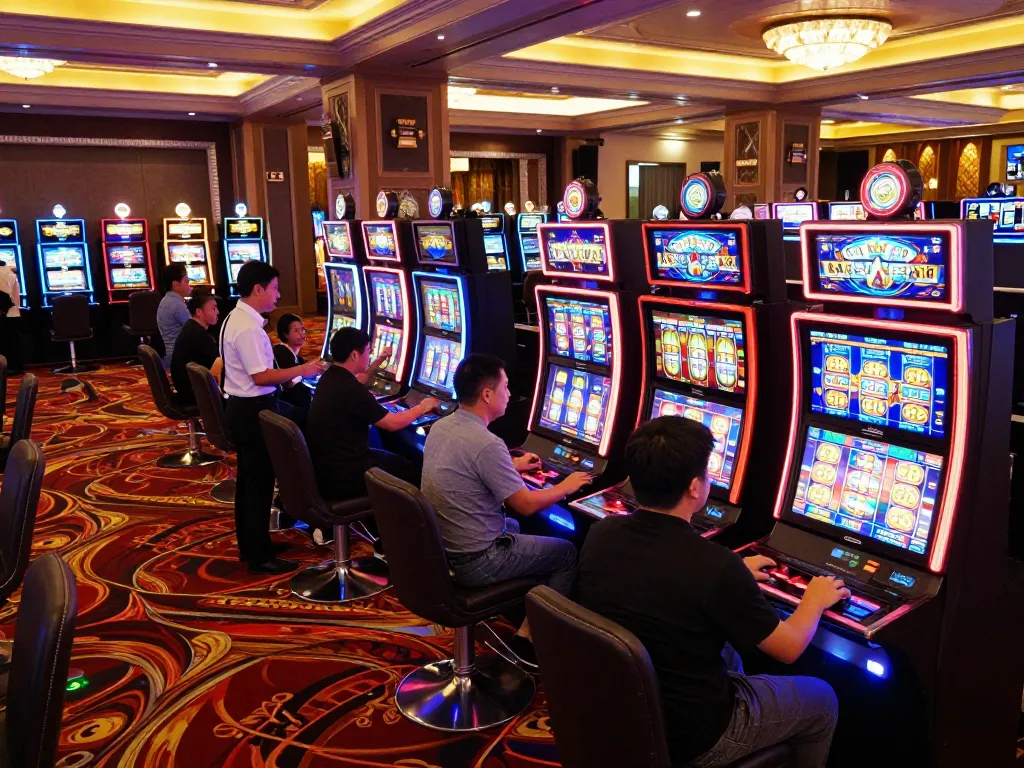 Engage in thrilling slot Thailand gameplay with vibrant machines and excited players.