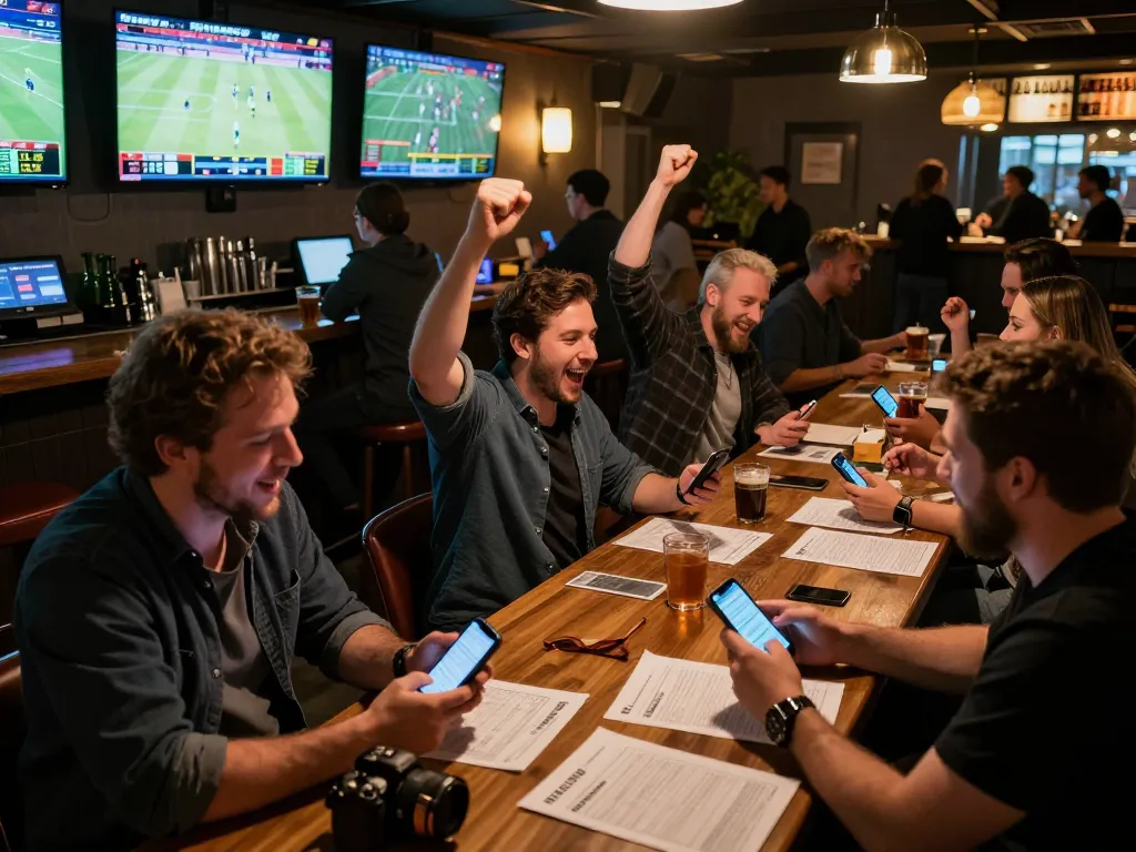 Kèo nhà cái 55 revealing an energetic sports betting scene with fans cheering and screens showing live odds.