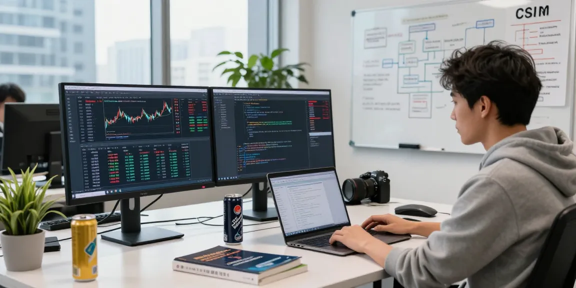 德股WebSocket推送接口在现代金融技术办公场景中，开发者专注于双屏码代码。