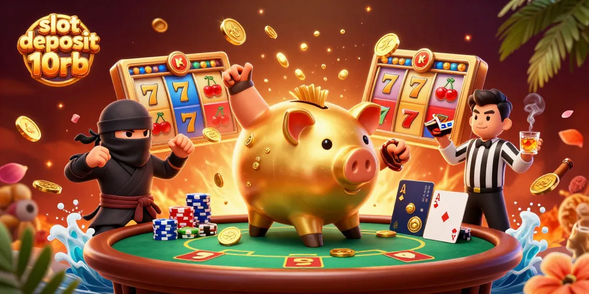 Experience slot deposit 10rb excitement in a vibrant 3D casino scene featuring dynamic characters and elements.