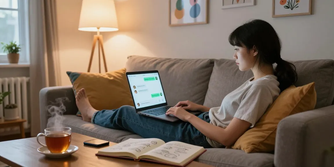 Engaging NSFW chat bot experience at home with cozy atmosphere.