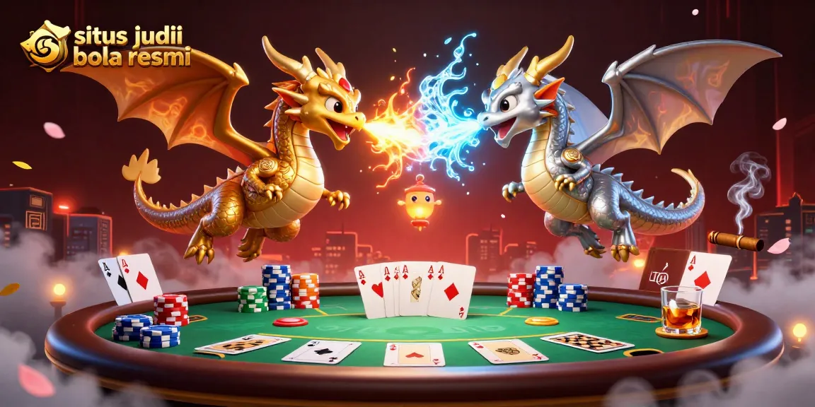 Experience exhilarating sports betting excitement at situs judi bola resmi with vibrant dragons and poker elements.