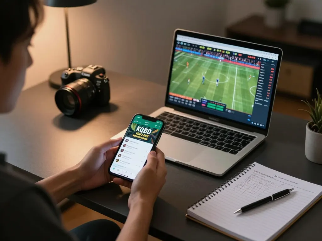 Kqbd mới nhất hôm nay showing sports betting strategies on a smartphone in a modern setting.