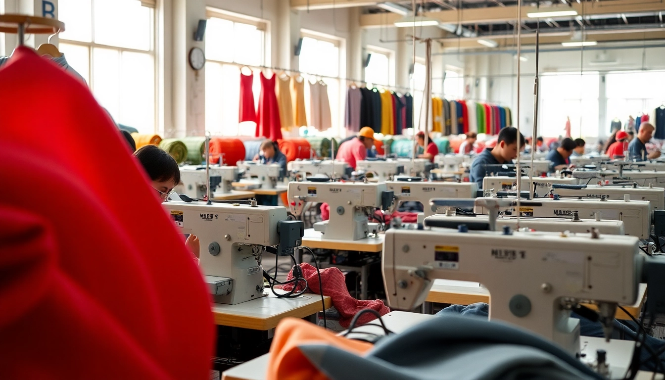 Garment suppliers in China producing high-quality textiles in a vibrant factory setting.