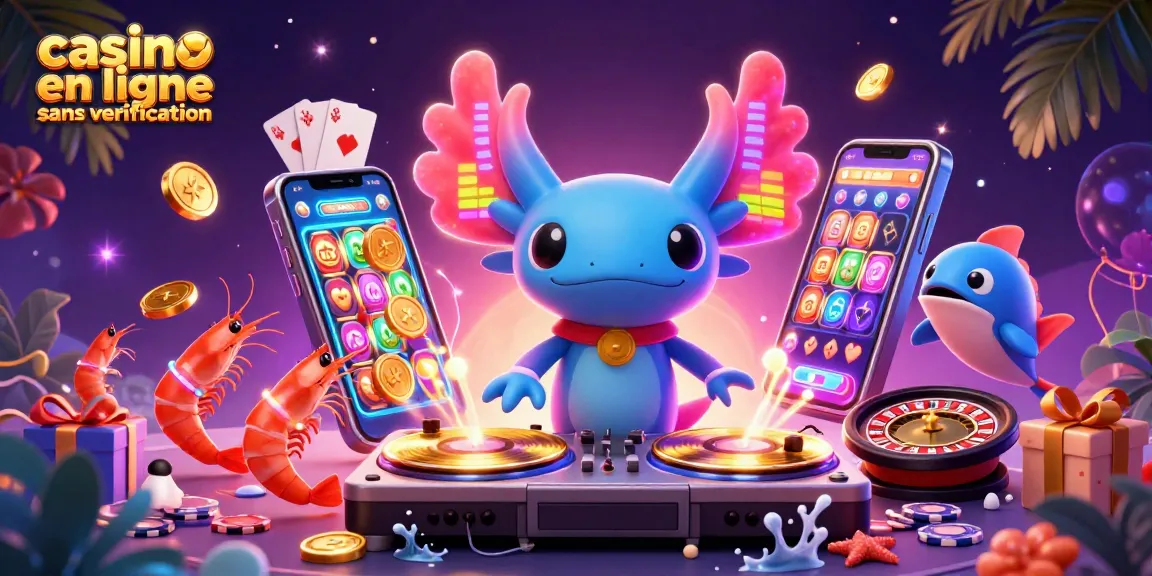 Jouez dans un casino en ligne sans vérification avec des personnages animés et des éléments de jeu colorés.