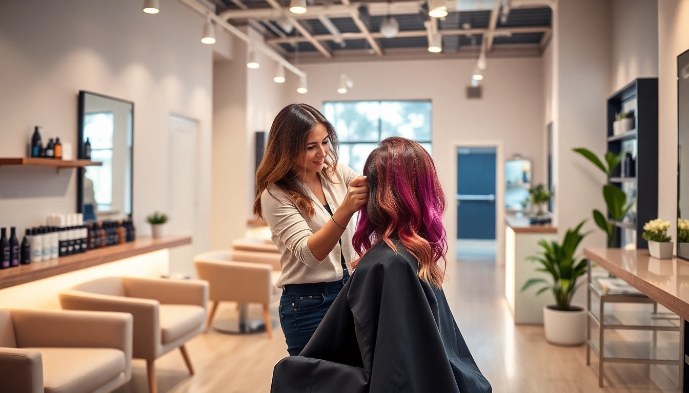 Best hair salon San Diego interior showcasing a vibrant hair color treatment in a calming environment.