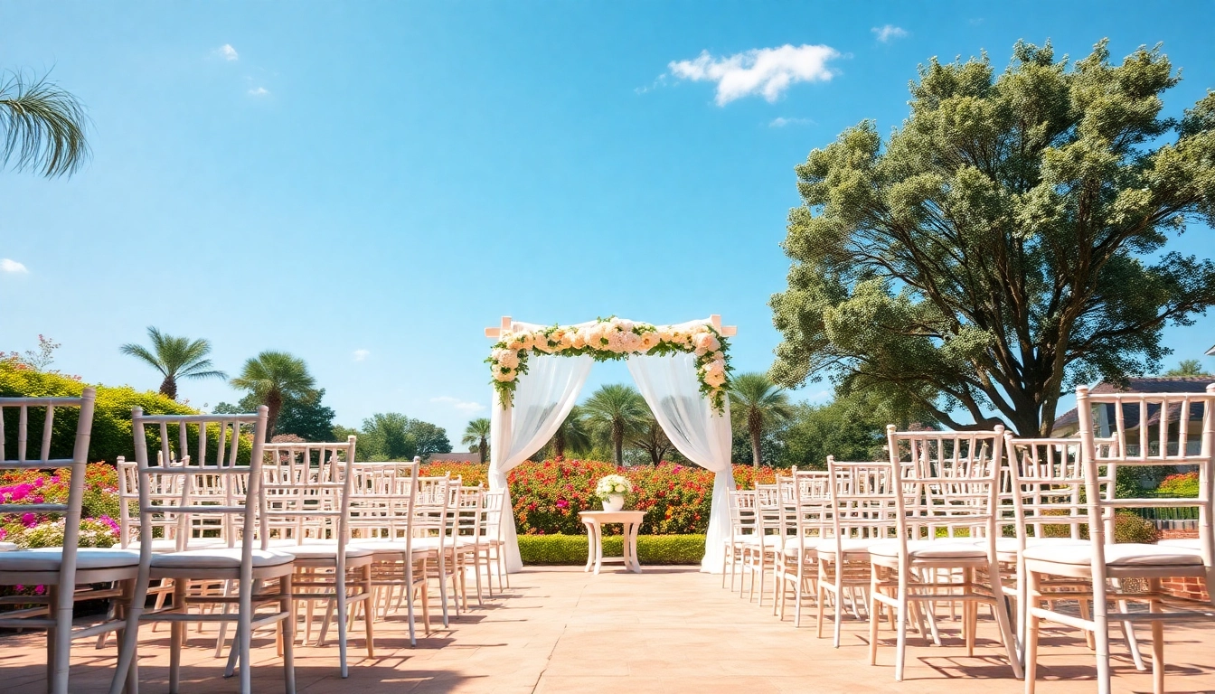 Beautiful outdoor setup of a Jacksonville Wedding Venue adorned with flowers and elegant decor.