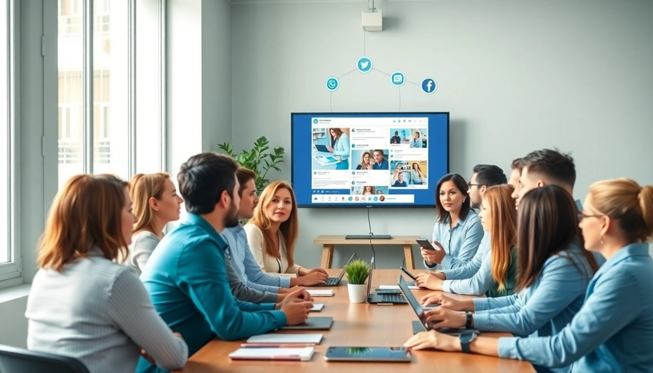 Team collaborating on social media marketing strategies, showcasing social media marketing companies edmonton expertise.