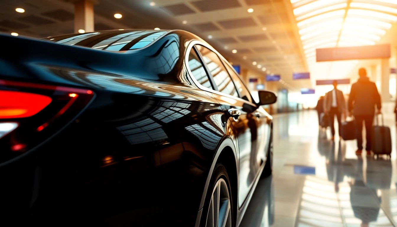 Experience seamless Private Airport Transfers with a luxurious vehicle at a busy airport terminal.