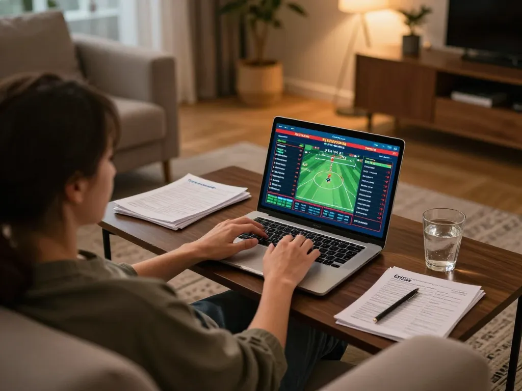 Betting on sports with HO88 in a cozy online gambling setup featuring real-time odds and strategy notes.