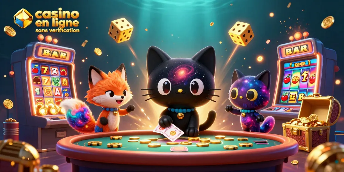 Gagnez au casino en ligne sans vérification avec un chat noir 3D irrésistible contrôlant les jetons d'or.