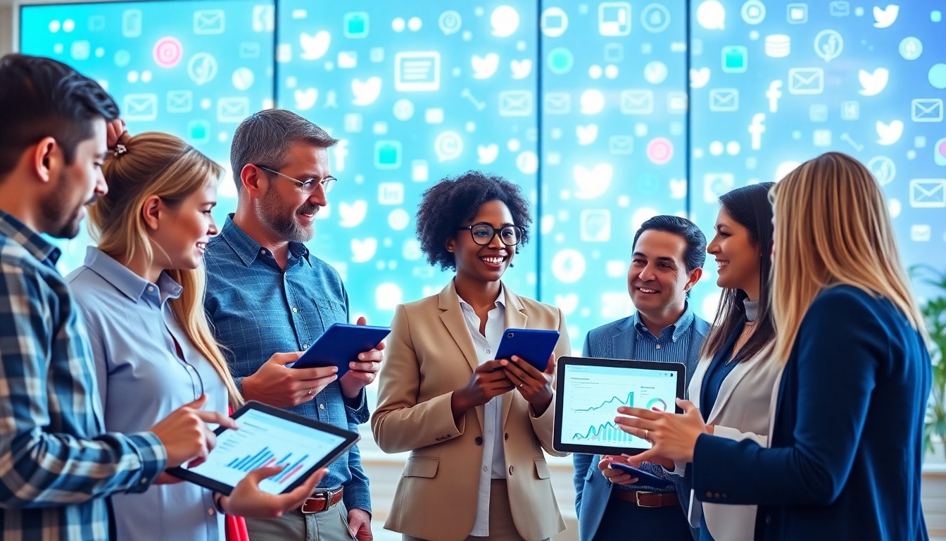 Engaged team of social media marketing companies edmonton strategists collaborating creatively.