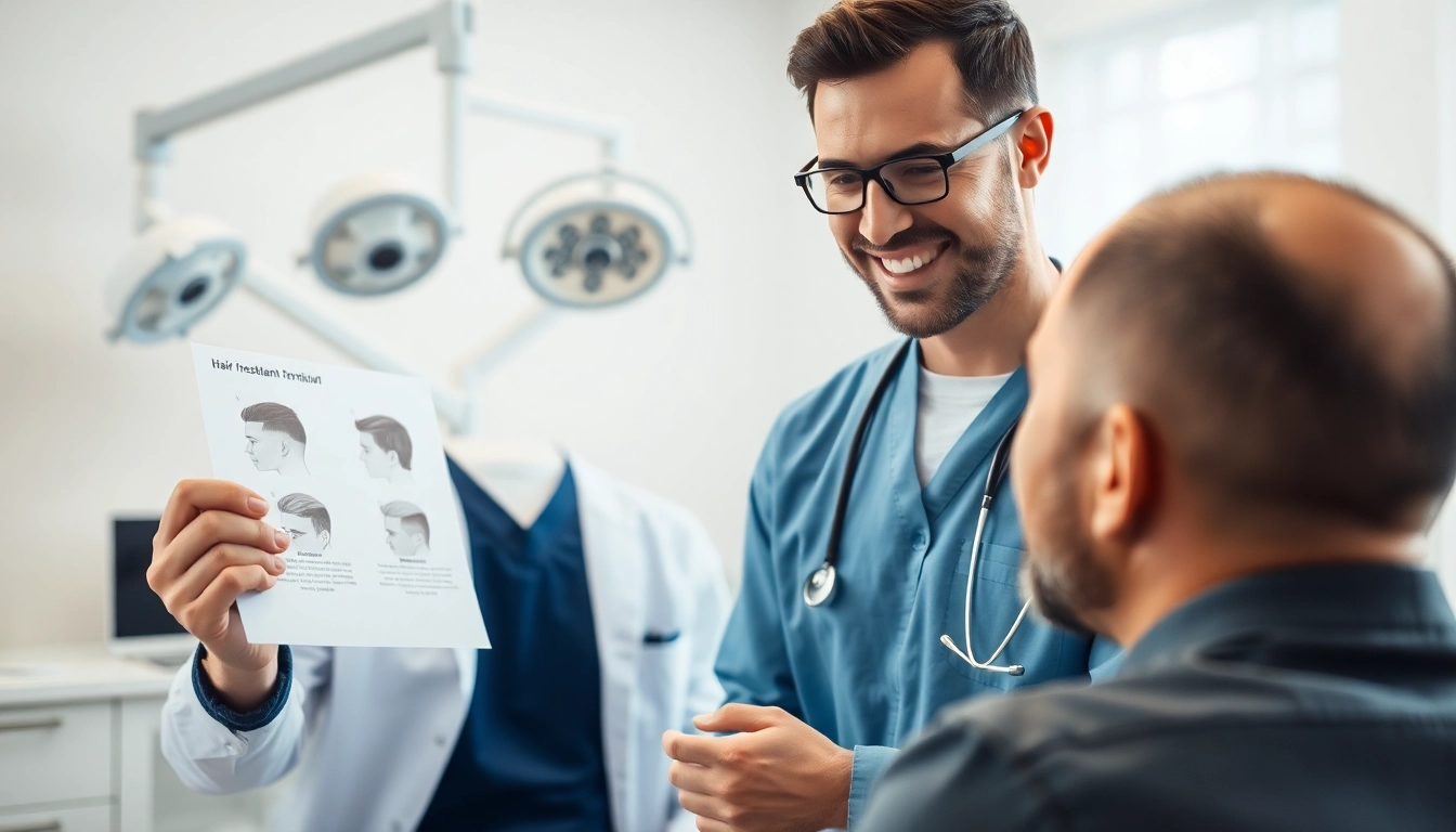Consultation on hair transplant Istanbul with a surgeon explaining the procedure.