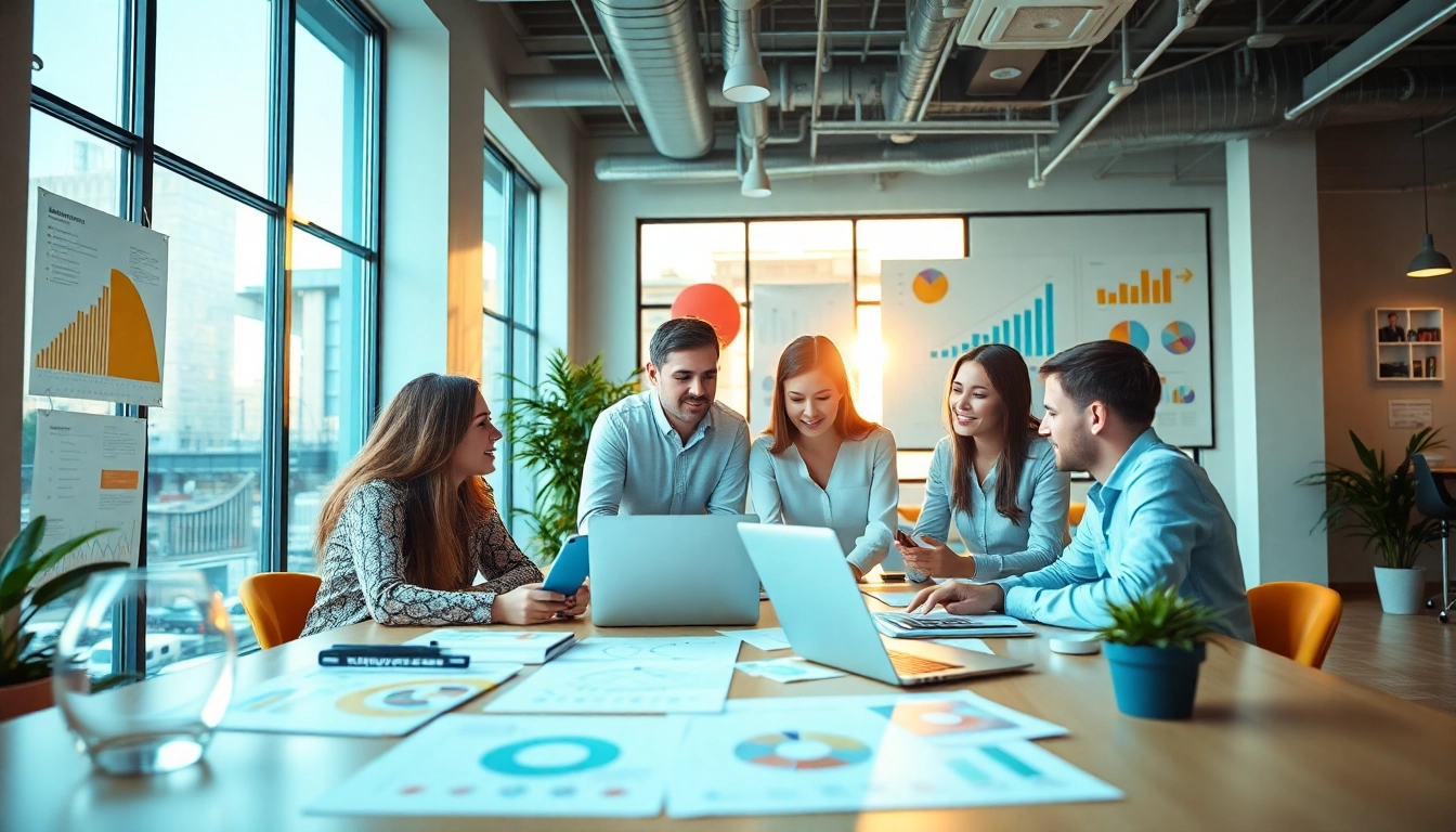 Die seo agentur zeigt ein engagiertes Team in einem modernen Büro, das digitale Strategien entwickelt.