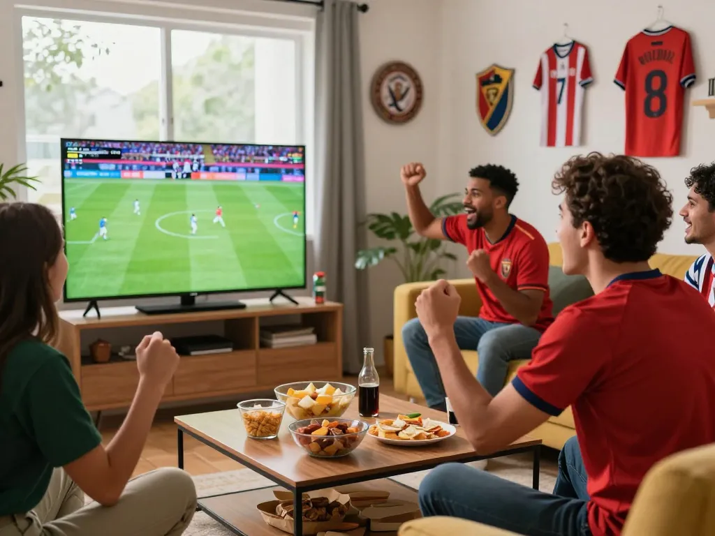Cakhiatv 24h soccer fan passionately cheering during a live game at home.