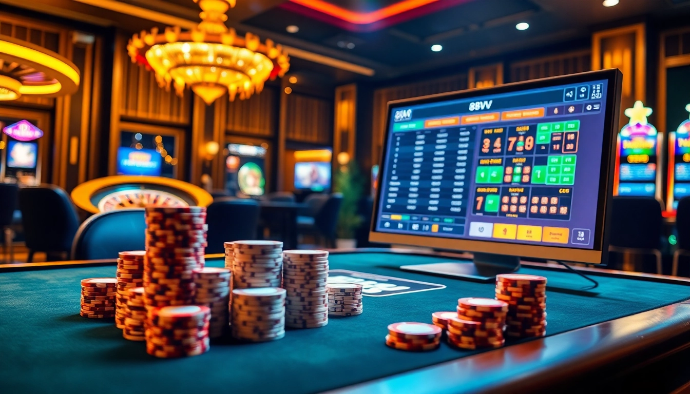 Experience the excitement of gambling at 88VV with luxurious poker tables and vibrant slot machines.