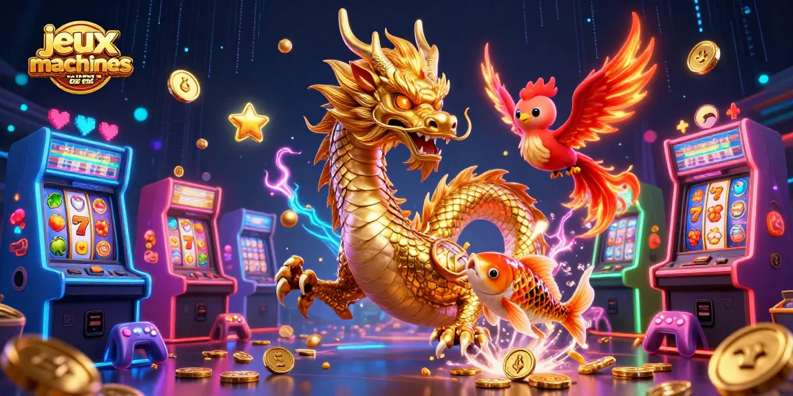 Jouez à des jeux de machine à sous argent réel avec des dragons dans une scène vibrante et colorée.