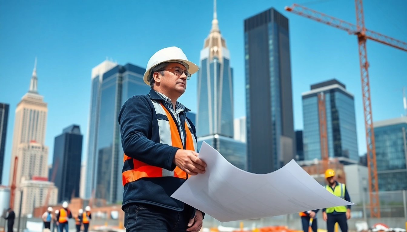 Manhattan General Contractor guiding a diverse team on a busy construction site in NYC.