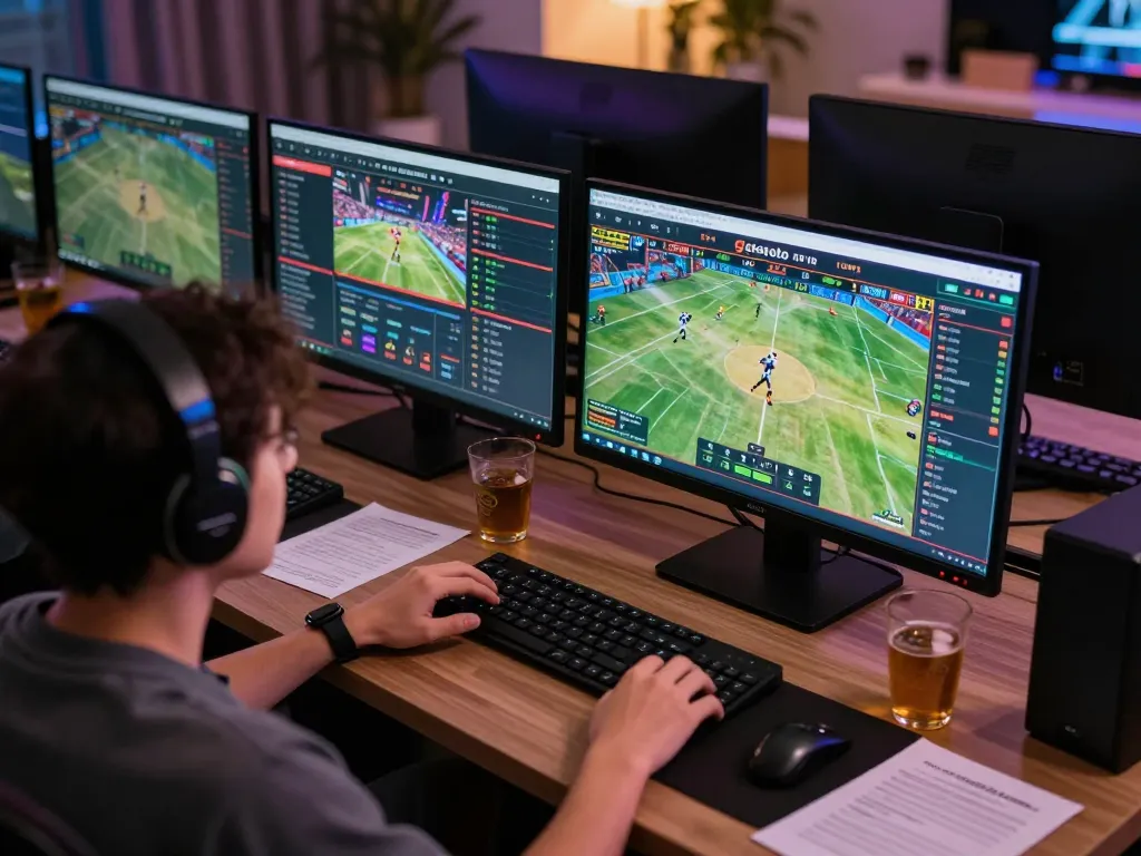 Engaging in sports betting on gtatoto with multiple screens showing live events and betting options.