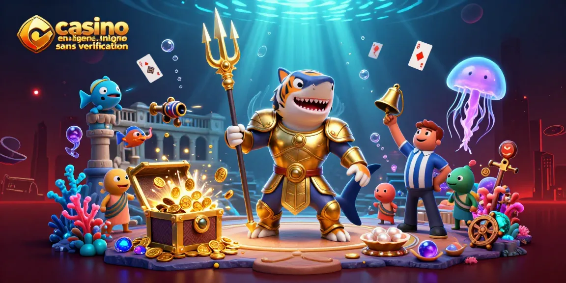 Illustration dynamique représentant un casino en ligne sans vérification avec une scène marine animée.