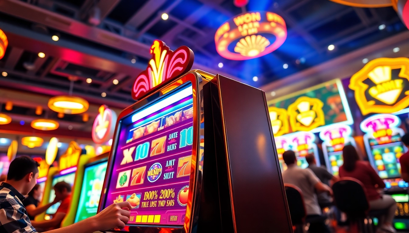 Permainan slot depo 1k yang menarik dengan latar belakang suasana kasino yang hidup.