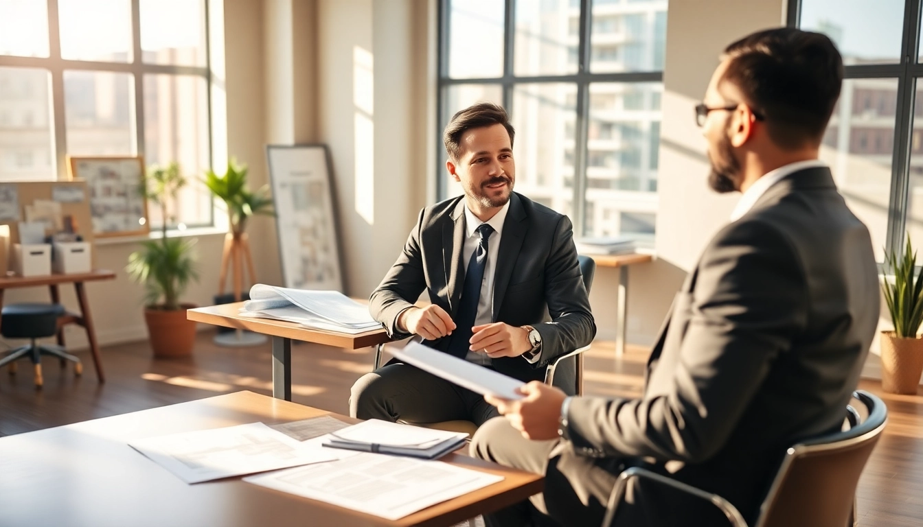 Brooklyn Real Estate Lawyer consulting with a client in a bright modern office.