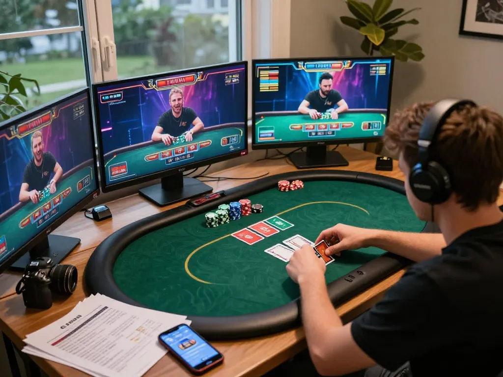 Mastering top quality widgets in an online poker game with chips and cards visible