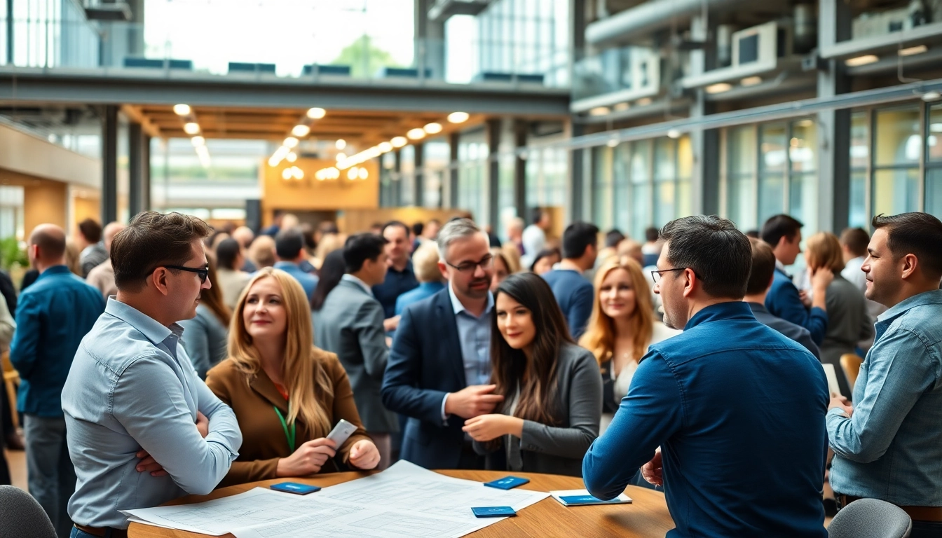 Engage in construction networking events with diverse professionals in a collaborative urban setting.