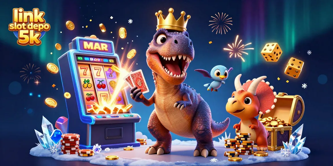 Engage with link slot depo 5k through a vibrant 3D illustration showcasing dynamic characters and casino elements.