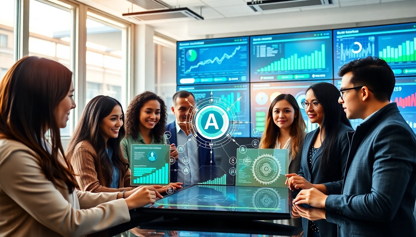 Team analyzing AI for competitive intelligence insights in a modern office setting